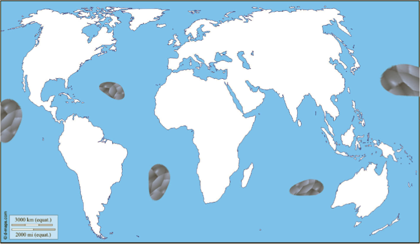 cartes des continent de plastique